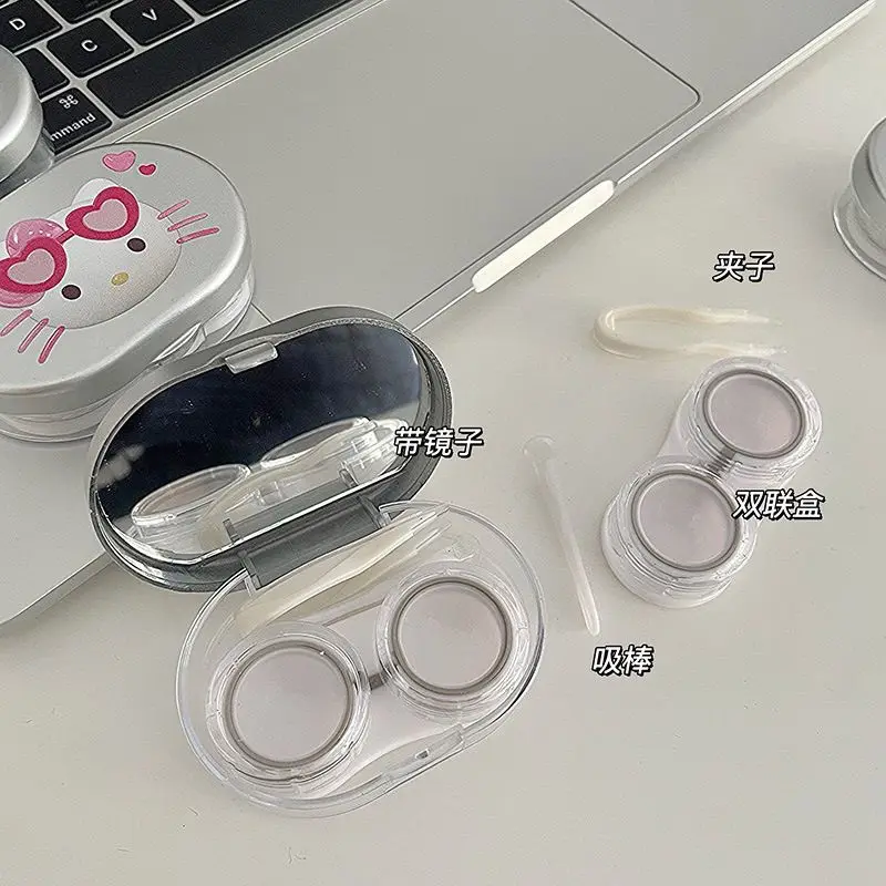 

Sanrio Hello Kitty Contact Lenses Box Portable Travel KT Cat Doll Eye Lenses Compact Storage Container Girl Birthday Gifts