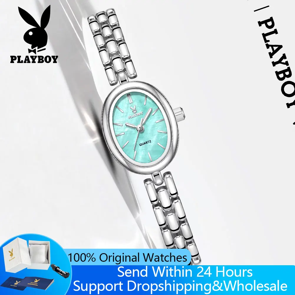 

PLAYBOY 3563 Exclusive Quartz Watches for Woman Simple Fashion Oval Dial Original Waterproof Luminous Ladies Dress Wristwatches
