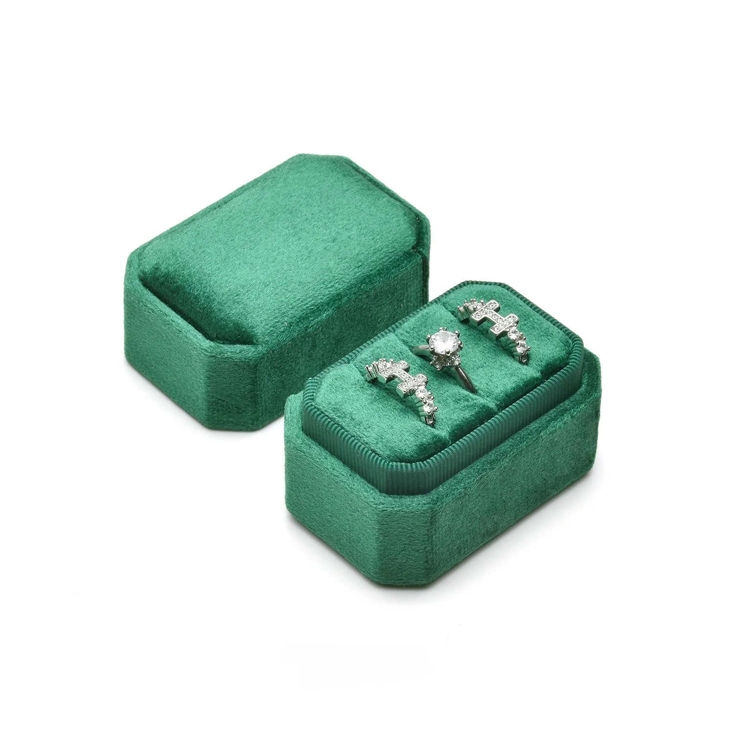Portable Octagonal Velvet Jewelry Storage Box Set, Elegant Travel Organizer for Stud Earrings, Drop Earrings Necklaces and Rings