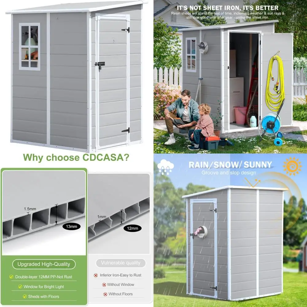 5x4 Resin Storage Shed by CDCASA: Waterproof Outdoor Storage with Floor, Window, and Lockable Door for Garden Tools