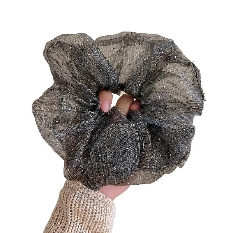 Glitzer-Tüll-Haargummi, großes Scrunchie, transparentes Netz-Haargummi, weiches, großes Haargummi für Damen, für den Alltag, Partys, Frisuren, Haar-Accessoires – Detail 5