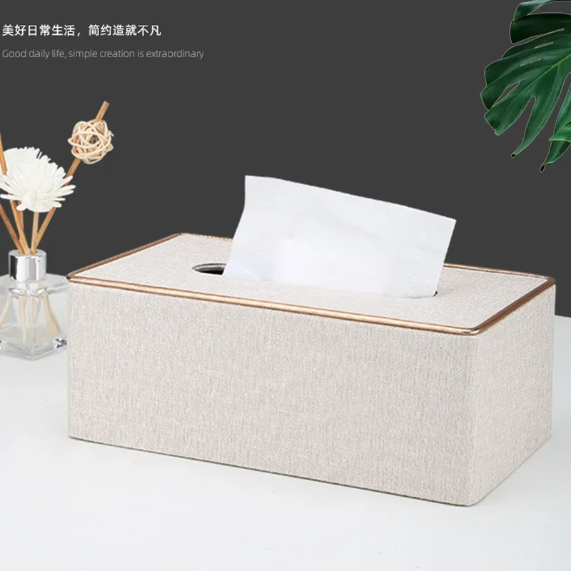 Marble Golden Rim Tissue Box Desktop Washroom Towel Paper Holder Office Desk Tissue Protected Case Metal Color Edge Napkin Box