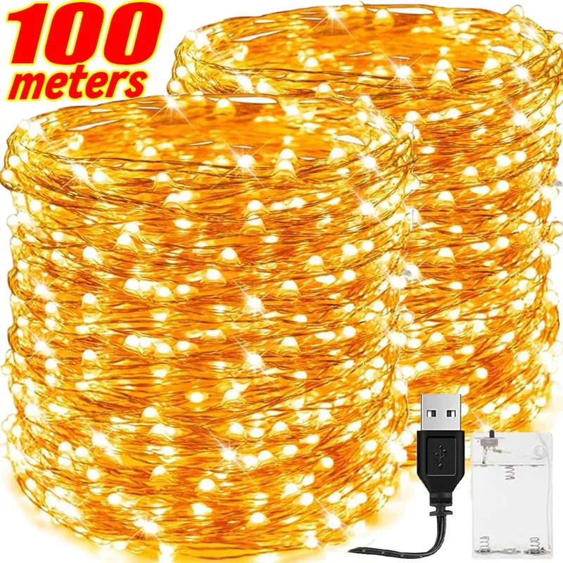 2/100M LED Lights String Outdoor Fairy String Lights Xmas Tree Hanging String Lights Party Holiday Wedding Garland Decoration