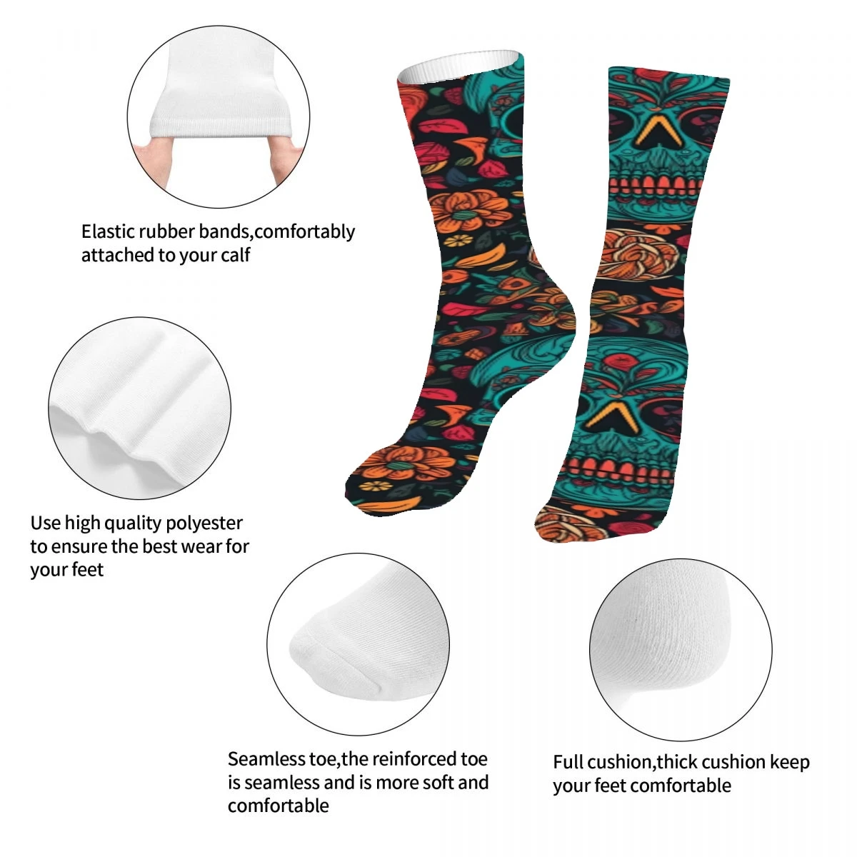 Skulls And Flowers Pattern Mens Womens Funny Crew Socks Cool 3D Printed Design Socks Fashion Comfortable Basketball Socks