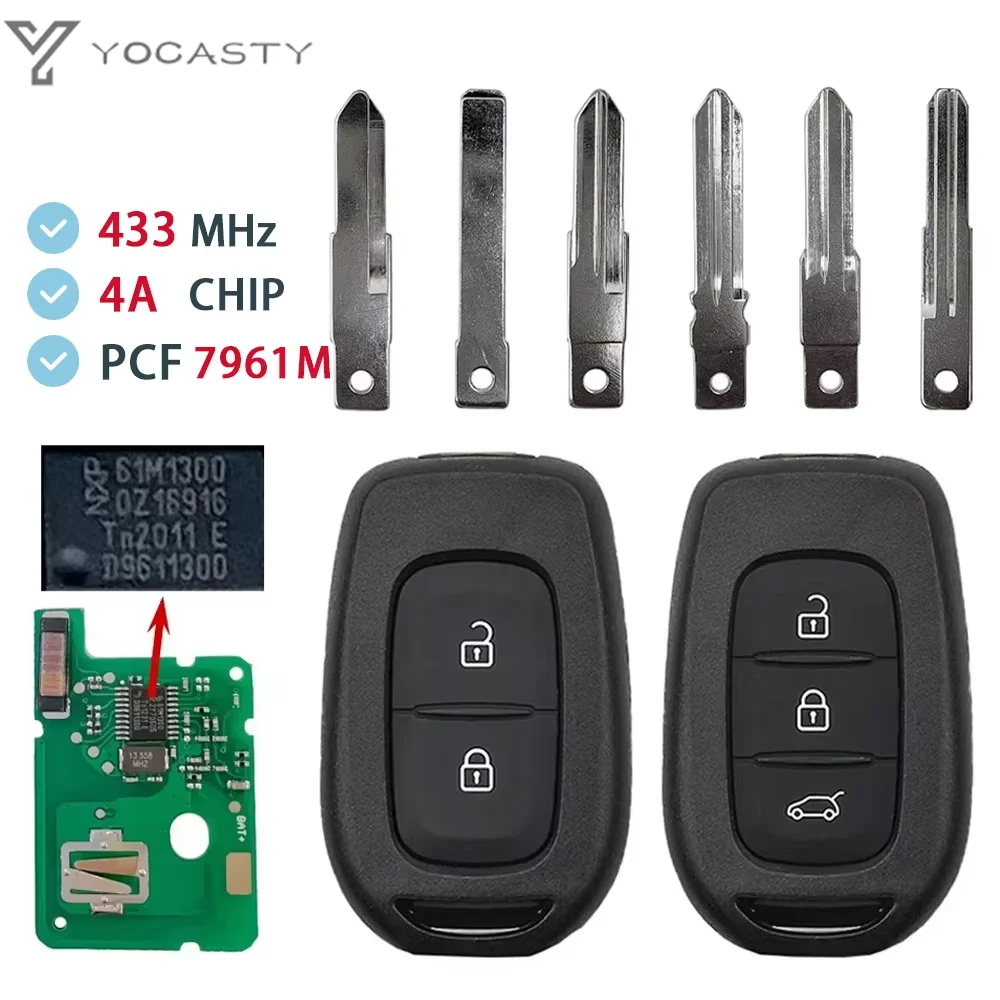 YOCASTY 433MHz PCF7961M  Remote Key FobFor Renault Sandero Dacia Logan Lodgy Dokker Duster Trafic Replace Control 2/3 Buttons
