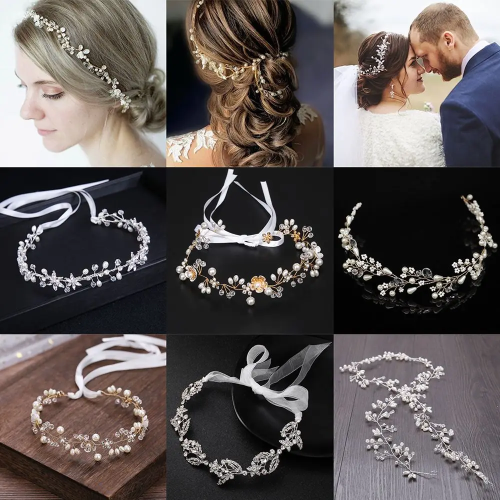 Rhinestone Diamante Hair Jewelry Headpiece Crown Pearl Leaf Wedding Hair Accessories Bridal Hair Vine Bride Crystal Headband