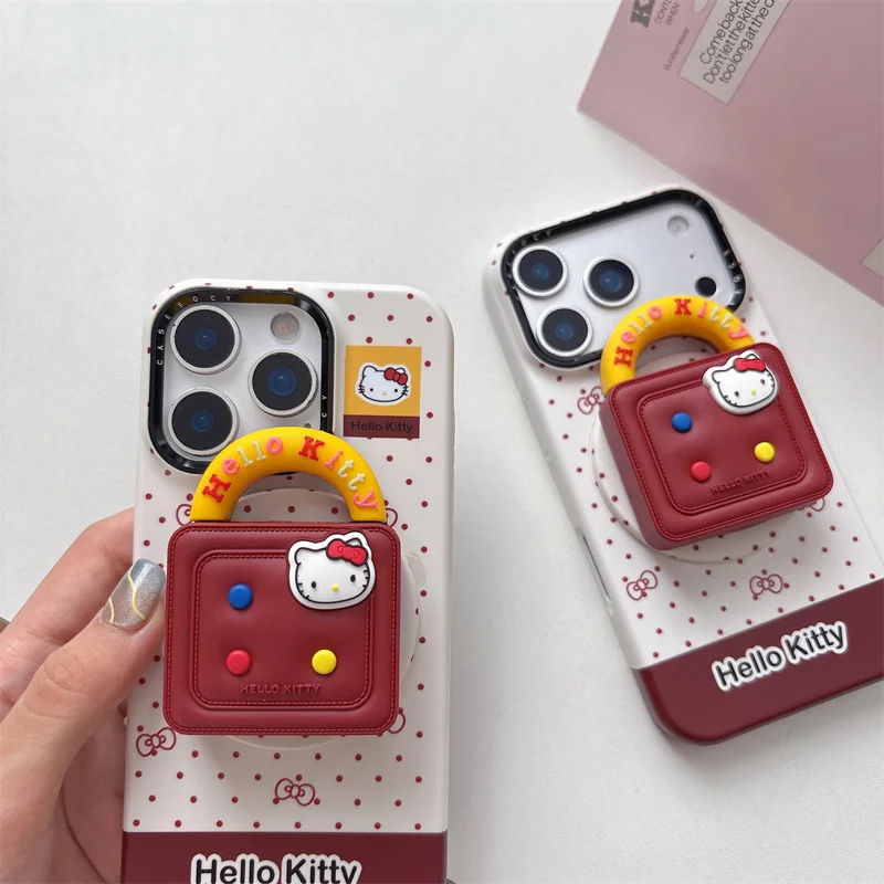 الكورية ليتل البولكا نقطة القوس المغناطيسي قضية الهاتف آيفون 17 برو 16 15 14 برو ماكس غطاء مع مرحبا كيتي الوقوف ل Magsafe