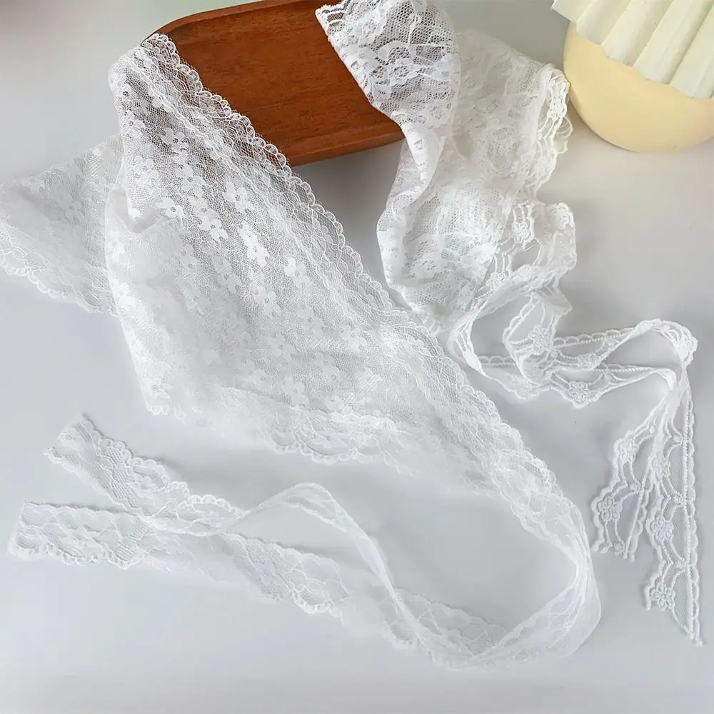 Pañuelo triangular con flores bordadas, ropa de calle Y2K, pañuelo cuadrado transparente, diadema, minifalda de encaje de algodón Harajuku