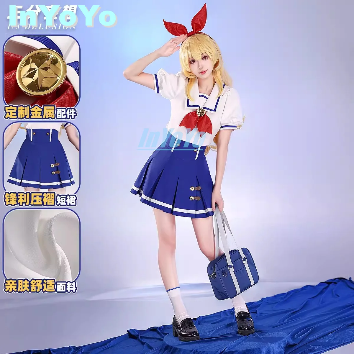 

InYoYo Hoshimiya Ichigo Cosplay Costume Aikatsu Series Lovely Summer School Uniform JK Dress Halloween Party Outfit Women New