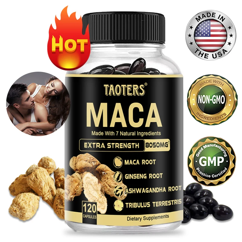 Extrato de raiz de maca preta para massa muscular e treino, suplemento energético, não OGM, 8050 mg