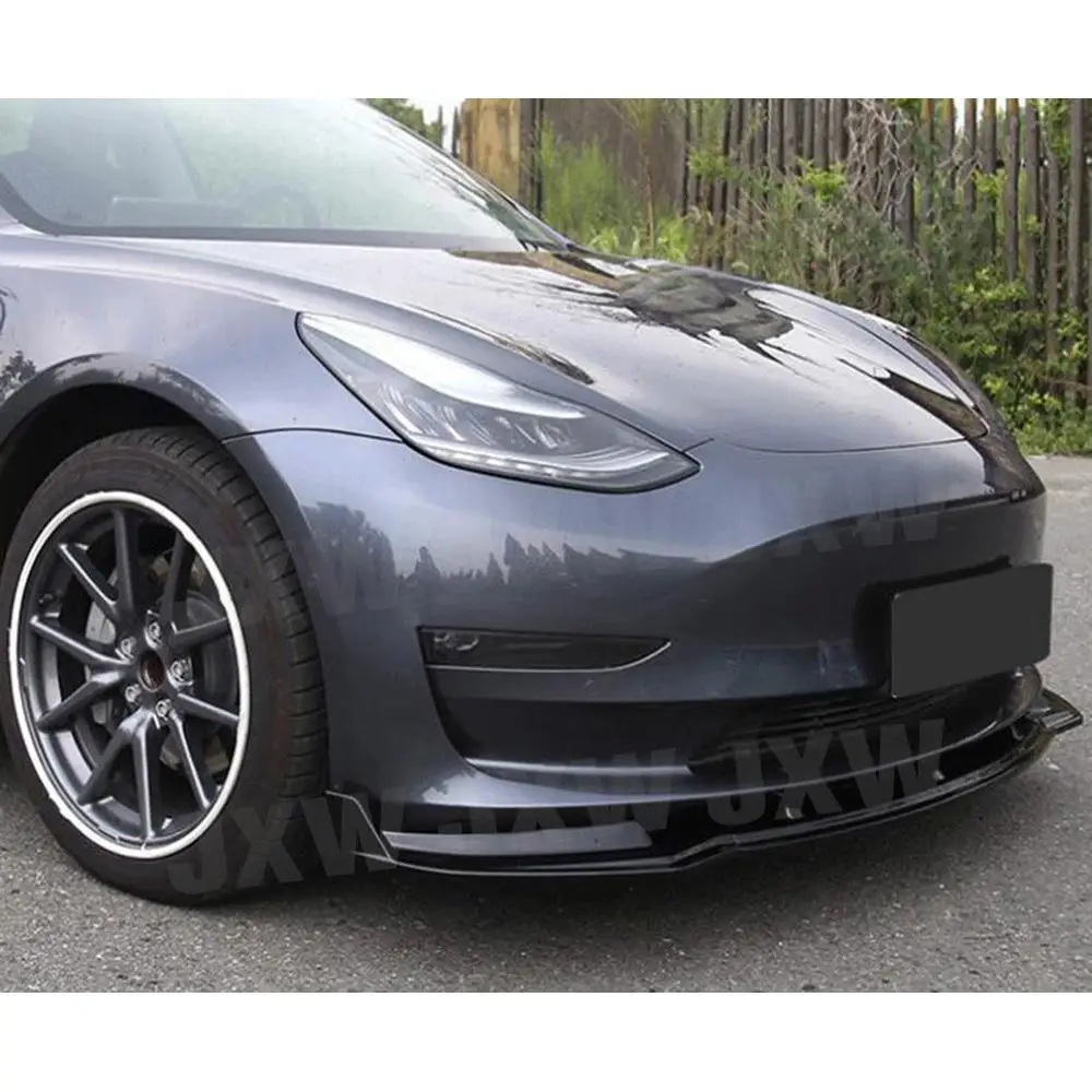 3PCS ABS Gloss Black /ABS Matt Black /ABS Carbon Look Car Front Bumper Lip Splitters Spoiler For Tesla Model 3 2017-2019