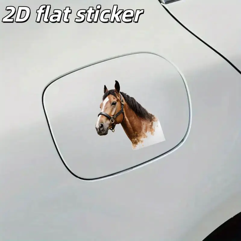1Pc 2D Flat Chestnut Horse Head Vinyl Sticker, Waterproof Durable Decal for Car Window, Body & Smooth Surfaces