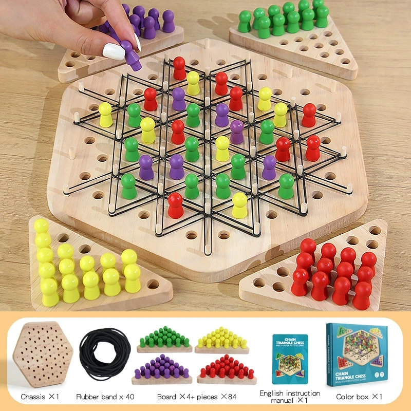 Kette Geometrische Dreieck Schach Kinder Gummiband Spielzeug Holz Eltern Kind Interaktive Puzzle Schachbrett Spielzeug Für Familie Spiel