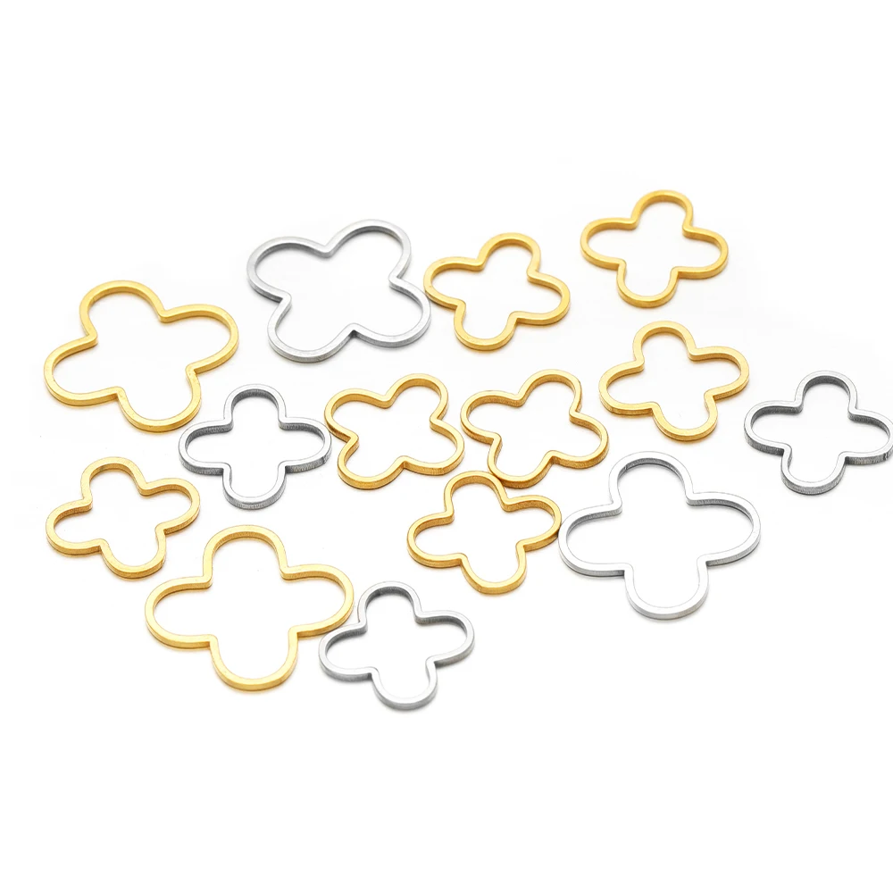 20/50pcs Four Leaf Flowers Charms Stainless Steel Bracelet Connectors for DIY Handmade Jewelry Findings Earrings Making Material