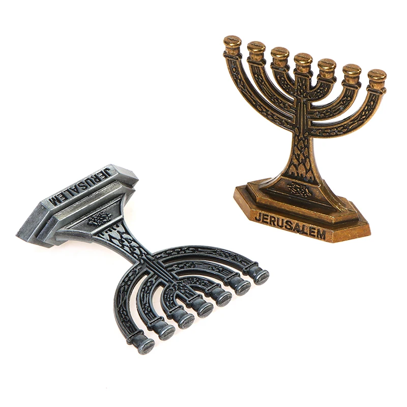 1pc Jerusalem 7 Branch Judaica Religious Small Candlestick Menorah Home Decor Jewish Candle Holder Religious Holy Grail Ornament