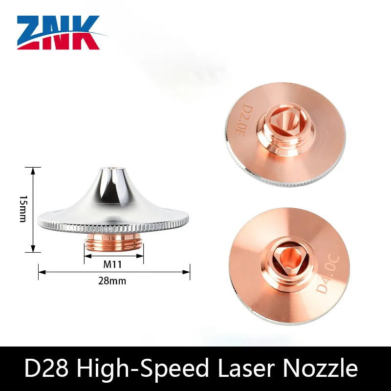 ZNK Laser Han's Laser Cutting Nozzle Single/double-layer Diameter 28 Pointed Arc High-speed Anti-collision Copper Nozzle SP-S/DE