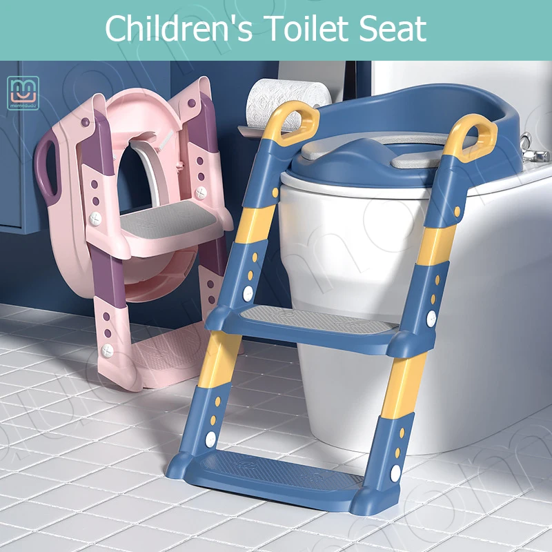 Foldable Toilet Training Seat with Stairs for Kids 2-7 Years Adjustable Height 6 Gears Non-Slip Pedals & Handle Safe Potty Seat