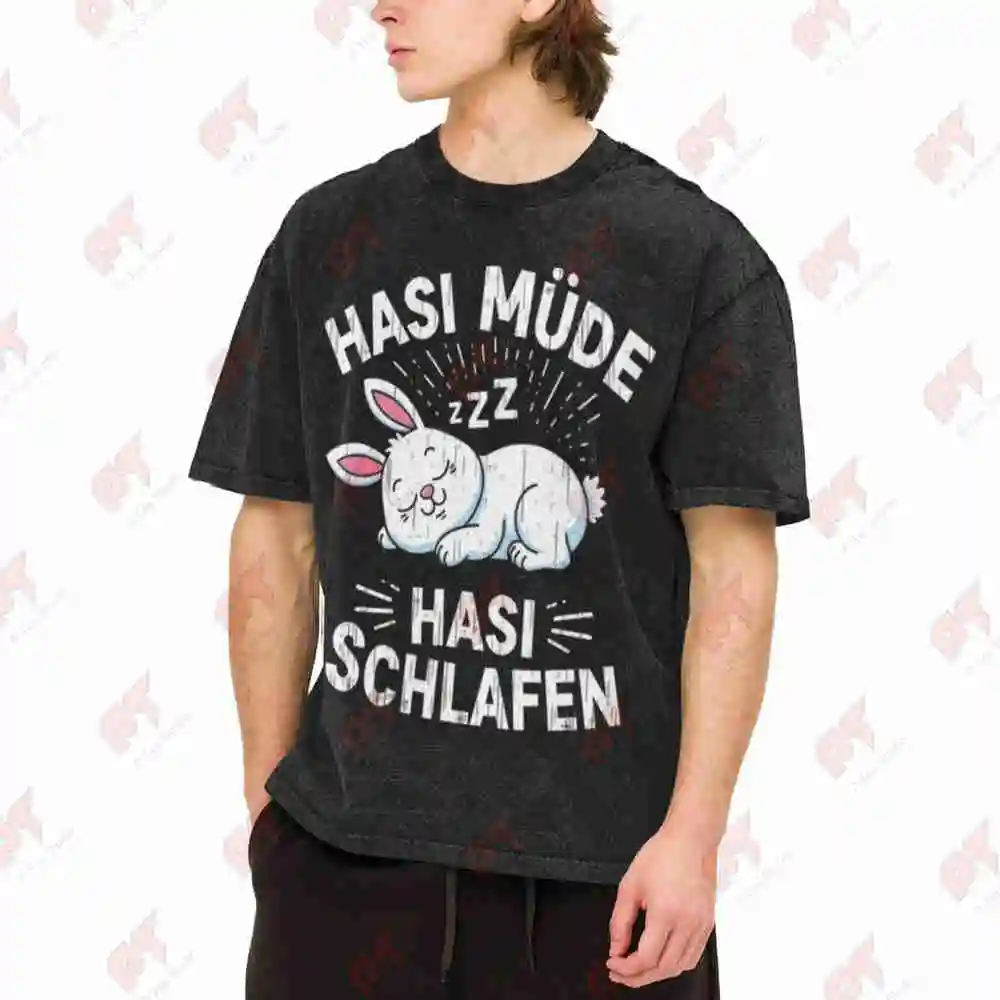Rabbit Hasi Tired Sleep Long Sleeper Vintage Washed Tee Pure Cotton T-Shirt