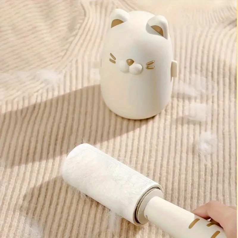 Cute Cat-Shaped Lint Roller with Dust Paper Portable Cloth-Removing Sticky Roller Clothes Sofa Pet Hair Remover Brush