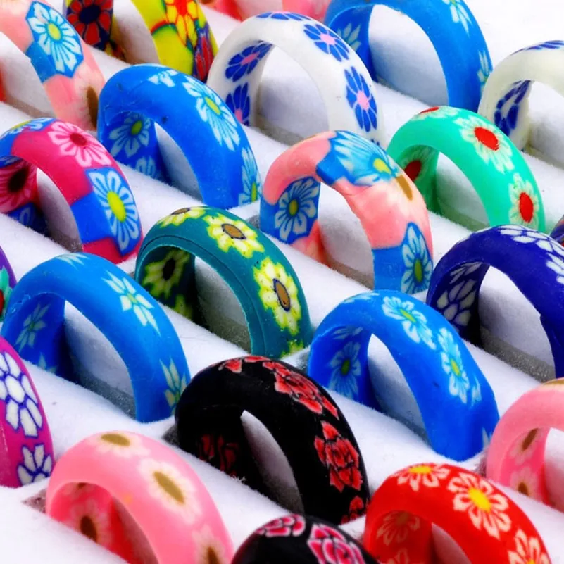 20PC Bohemia Colorful Cirle Daisy Flower Rings for Women Girls Handmade Ceramic Clay Ins New Trendy Rings Jewlery Gifts