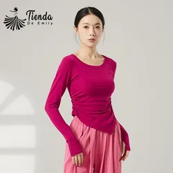 Dancewear Top Women Long Sleeve Thumb Finger Viscose Tee Shirt Stage Clothes Classical Body Rhyme Training Practice Outfit White
