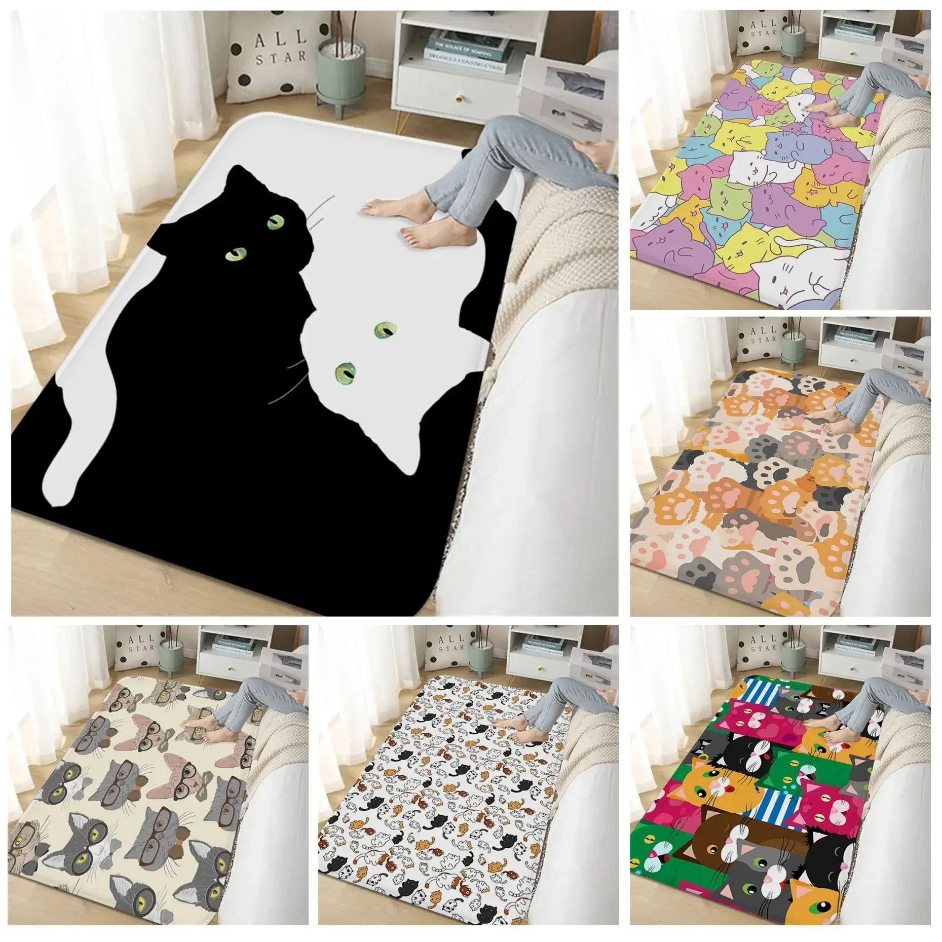 Cartoon Animal Cat Printed Room Mats Non-Slip Laundry Room Mat Laundry Home Decor Balcony Child Living Room Toilet Rug Carpet