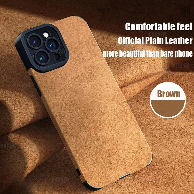 Advanced Business Suede Anti-slip Phone Case For iPhone 16 15 14 13 12 11 Pro Max 16 Plus Lens Full Protection Shockproof Cover