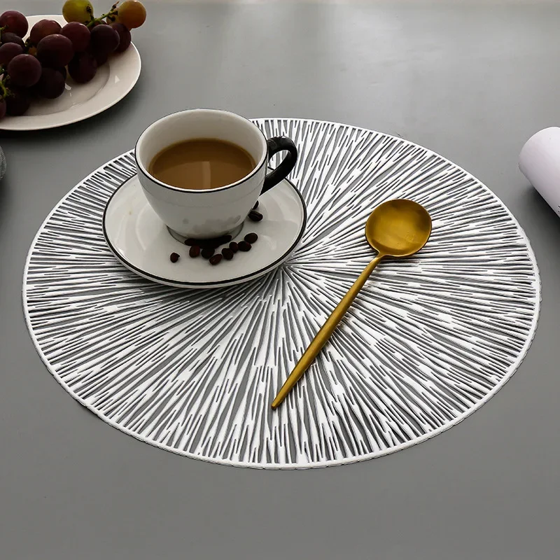 6/4PCS Round Placemats Restaurant Hollow PVC Decoration Meal Mat Anti-hot Dining Table Line Mat Steak Plate Pad