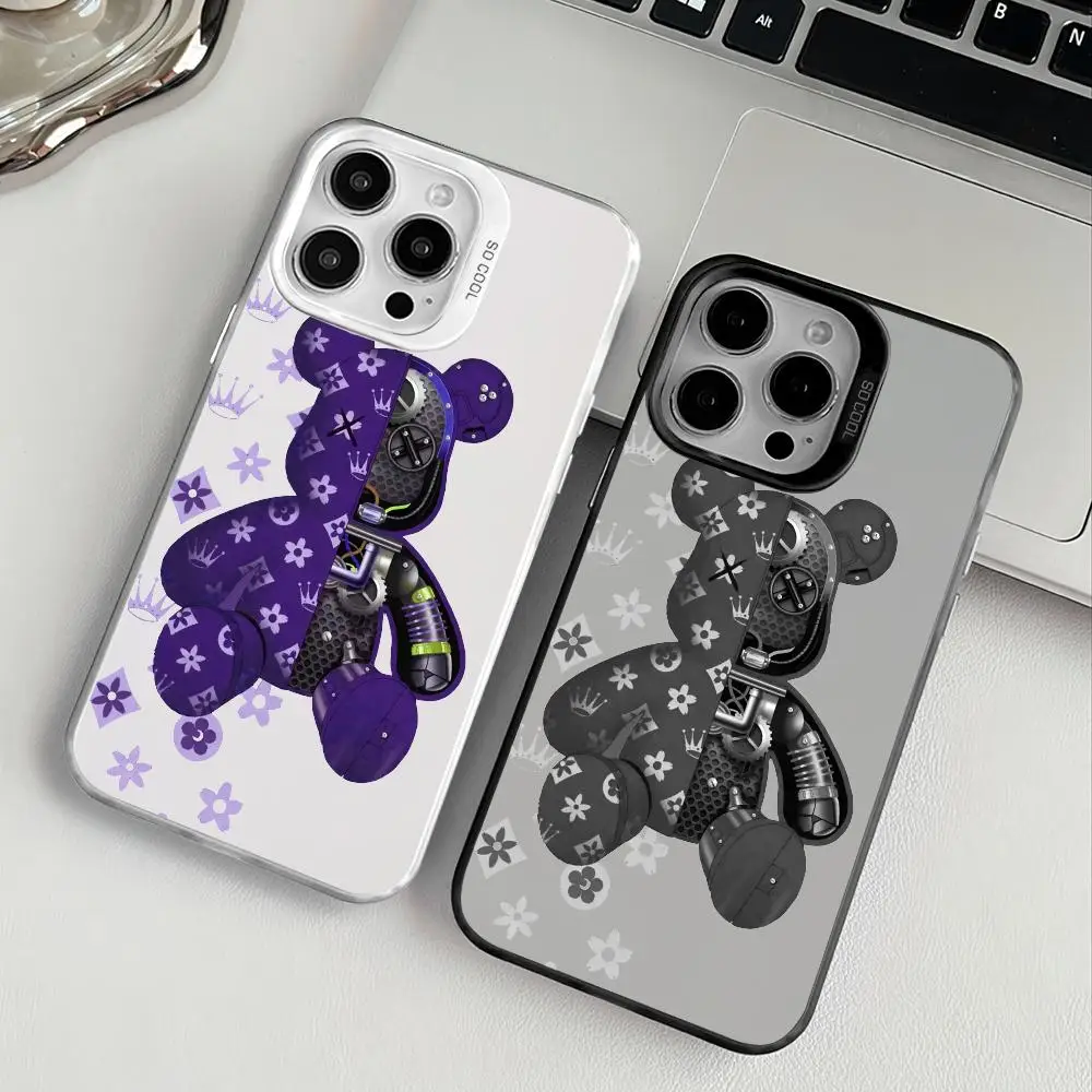 حافظة هاتف آيفون 17 16 15 14 13 12 11 برو ماكس أسود أرجواني ماتي ليزر معدني أورورا فوندا الروبوتات الفاخرة الدببة