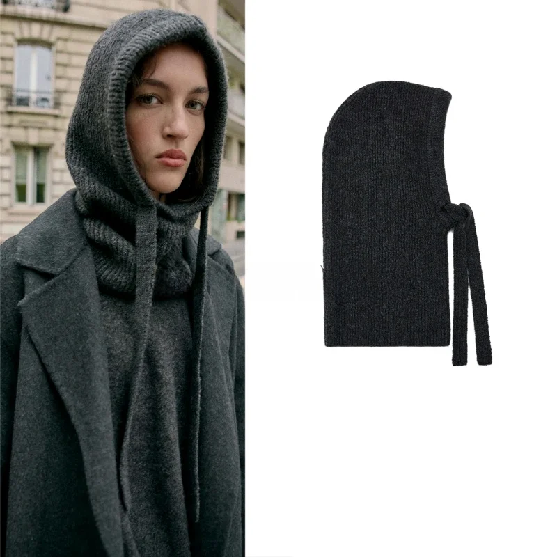 

Новая зимняя женская простая вязаная шапка Lazy Sle с узлом на поясе, круглый верх, широкие поля, солнцезащитная шляпа из полиэфирного волокна, регулируемая...