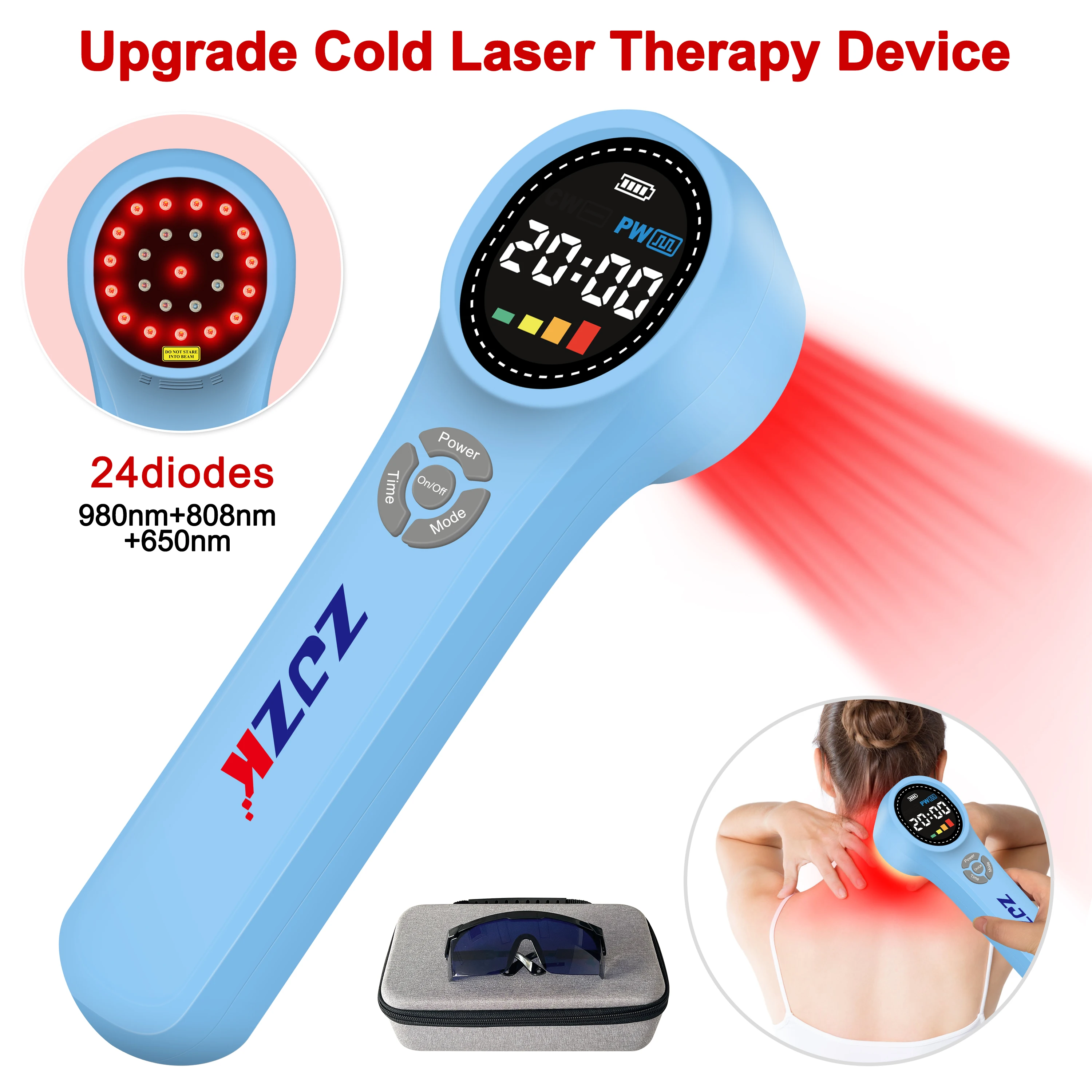 ZJZK 1760mW Medical Grade Cold Laser Therapy Device for Human Pets 980nm 810nm 660nm Red Infrared Light Pain Inflammation Relief