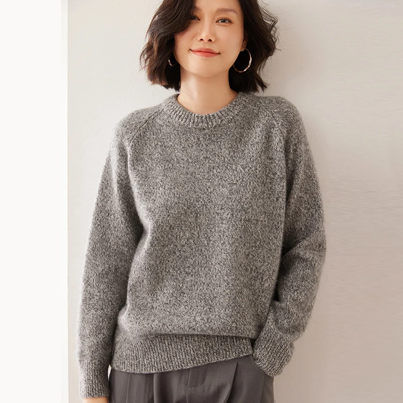 

Women' Thicken 100%Cashmere Sweater Winter New O-Neck Knitted Pullover Fashion High-End Colored Yarn Blouse Loose Cashmere Shirt