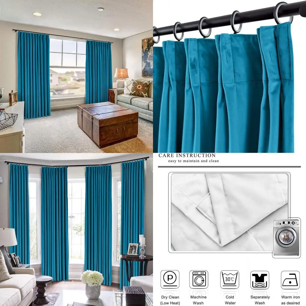 Cortinas plisadas de pellizco azul real con ganchos para sala de estar, dormitorio, bungalow, salón, tratamientos de ventana de 96 pulgadas de ancho