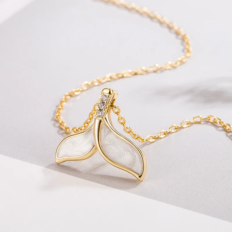CIAXY Silver Color Tail Fishtail Necklaces for Women Temperament Oil Pendant Clavicle Chain  Summer Ocean Jewelry image 4