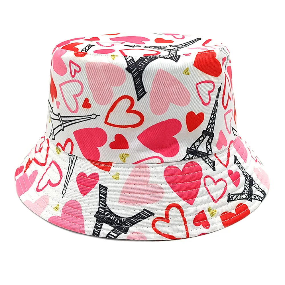 Love Pattern Valentine's Day Gift Bucket Hat Women Men Summer Sunscreen Fisherman Hats Unisex Reversible Panama Fashion Decorate 2