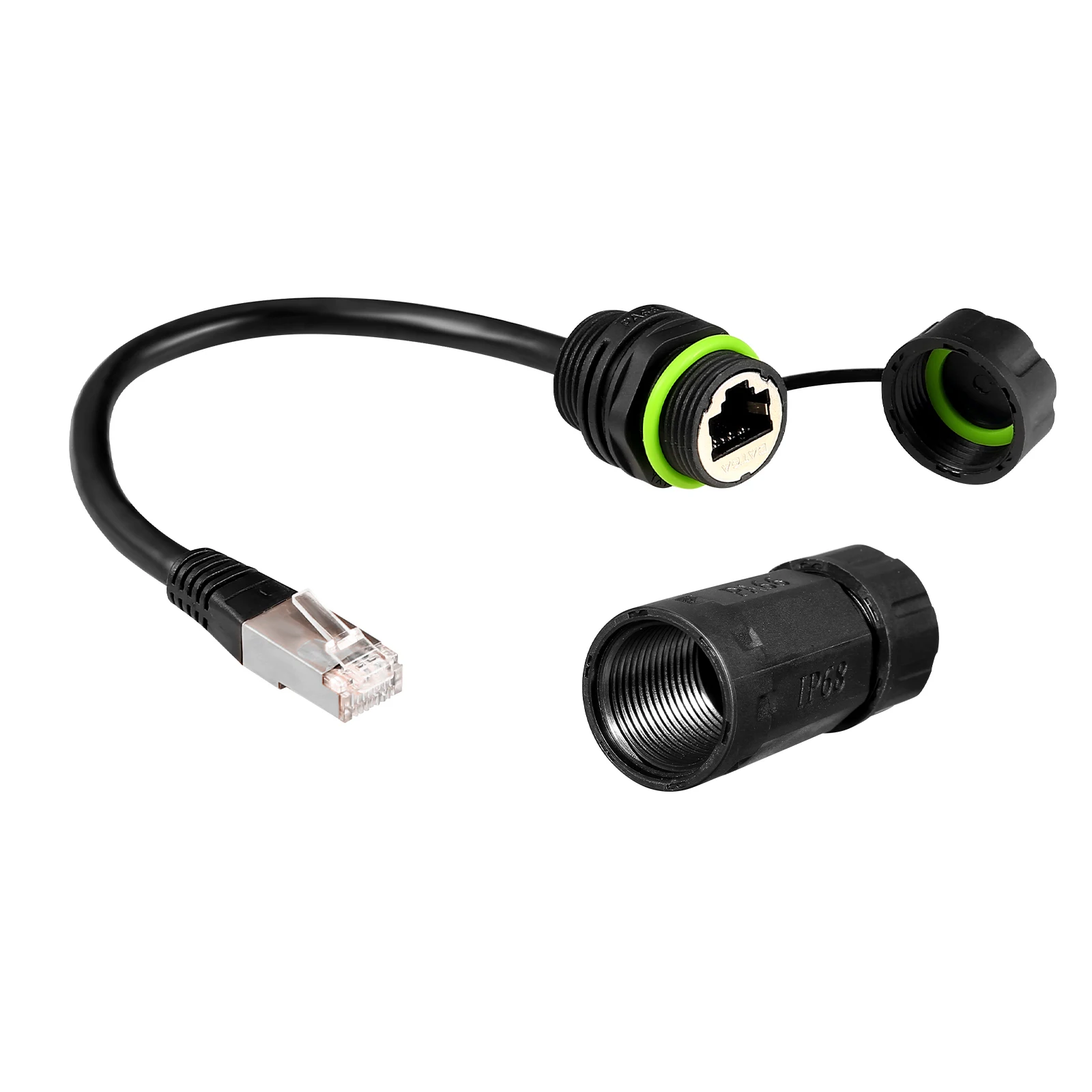 1PC RJ45 8p8c Waterproof Connector, RJ45 Male to Female, Panel Mount Type, Zinc Alloy Body+PA66 Plastic+Copper Contact 1500mm