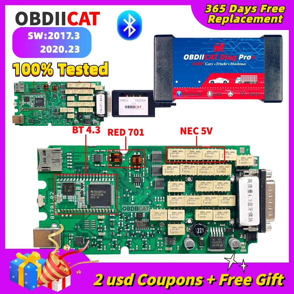 A+OBDIICAT BT 4.3 Multidiag 2021.11/2020.23 With Keygen TCS Pro New VCI OBD2 Scanner 8 Cables For Car Truck Diagnostic Tool