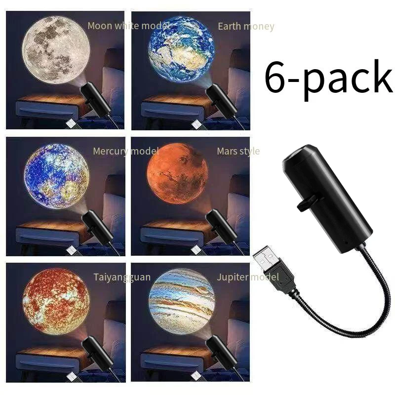 LED Planetenprojectorlamp 6 Patronen 360° Draaibare Sterrenhemel Nachtlamp Slaapkamerdecoratie Cadeau voor Kinderkamer Astronomieliefhebber