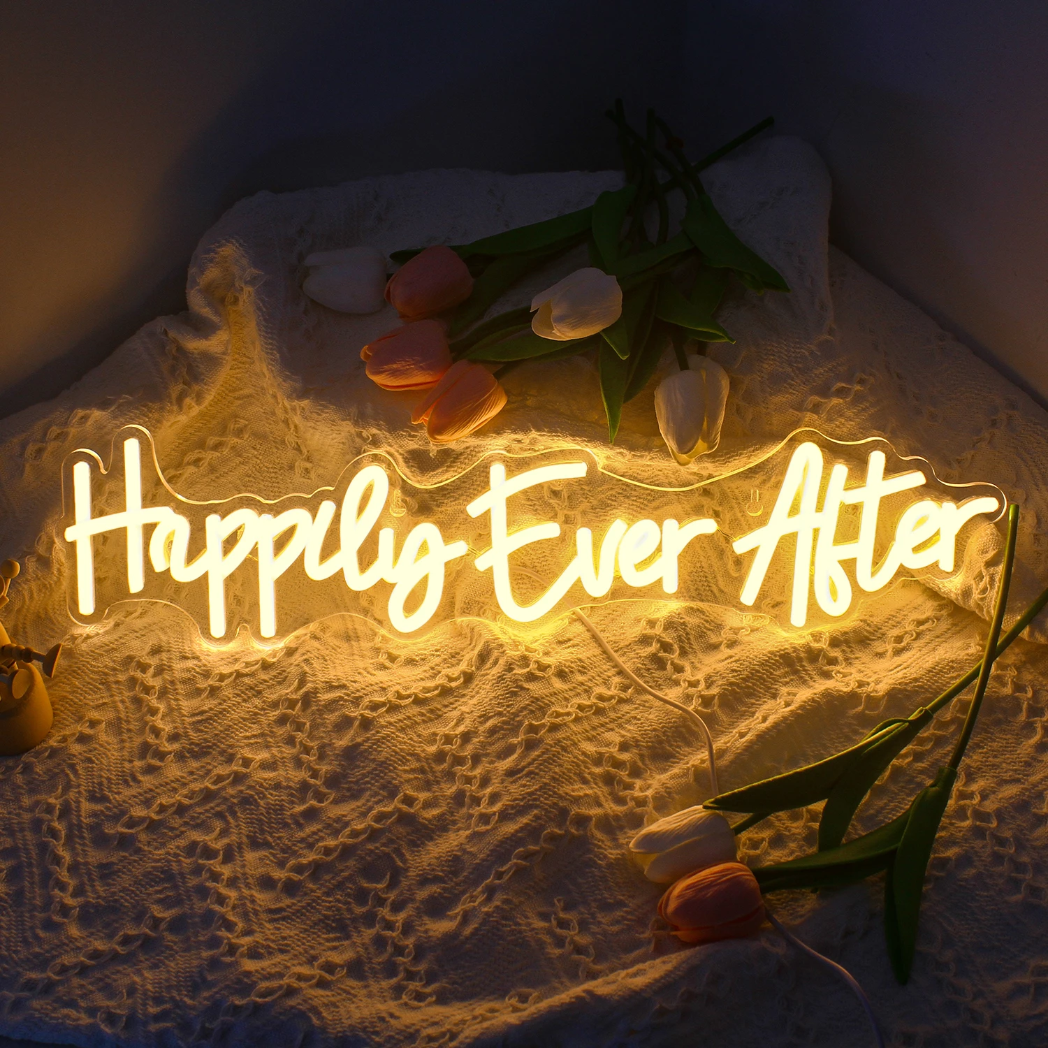 Imagem -03 - Happily Ever After Led Neon Sign Warm White Room Wall Decor Usb Powered Luzes para Casamento Festa de Noivado Bar e Decoração do Quarto