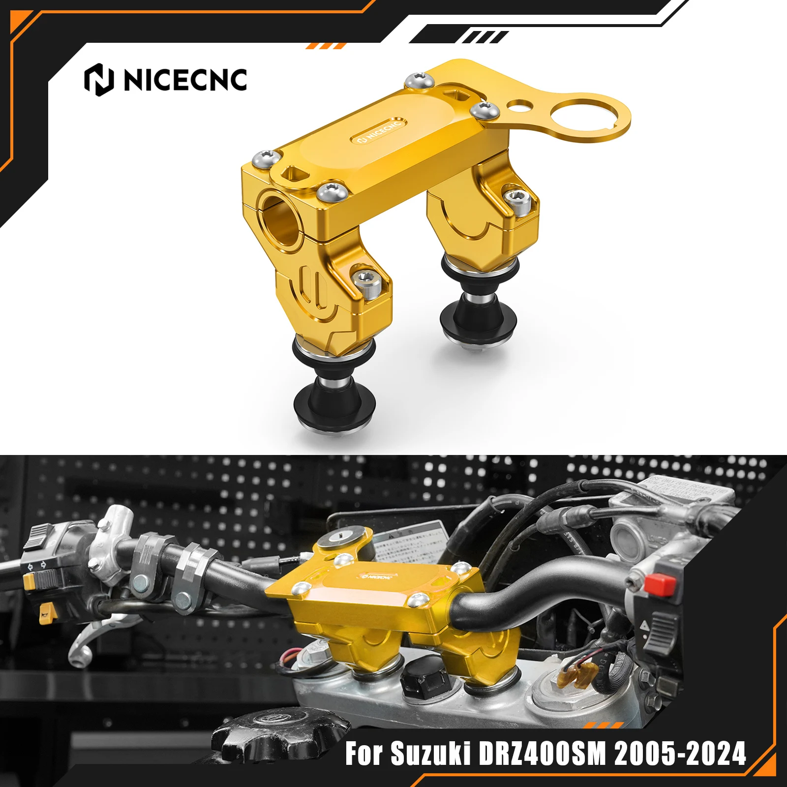 

NICECNC для Suzuki 2005-2024 DR-Z 400SM DRZ400SM мотоциклетный смещенный комплект зажимов для крепления на руль, алюминий 2023 2022 2021 2020