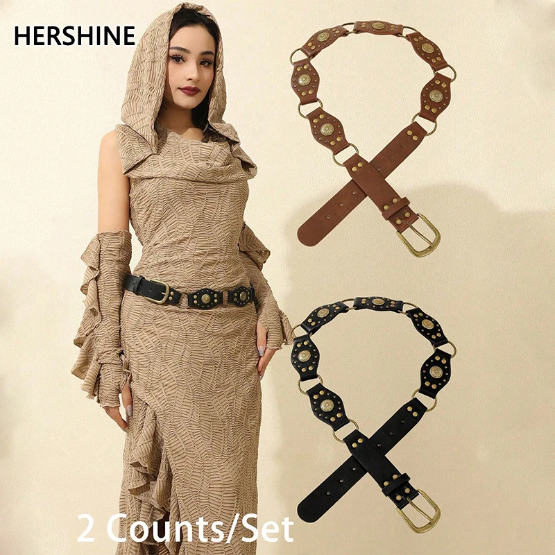 

HERSHINE Женский модный лоскутный пояс из двух предметов — богемный, вестерн, ретро, рок, хип-хоп, День Благодарения, рождественские аксессуары