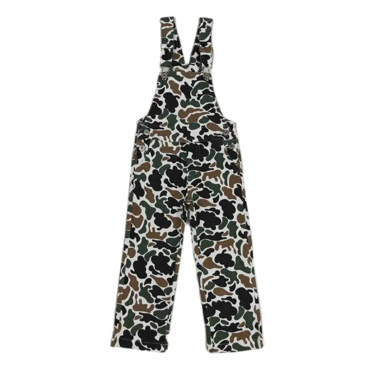 P0535 Fashion Autumn Jeans Brown And Green Camouflage Suspenders Print With Trousers  Children Clothes