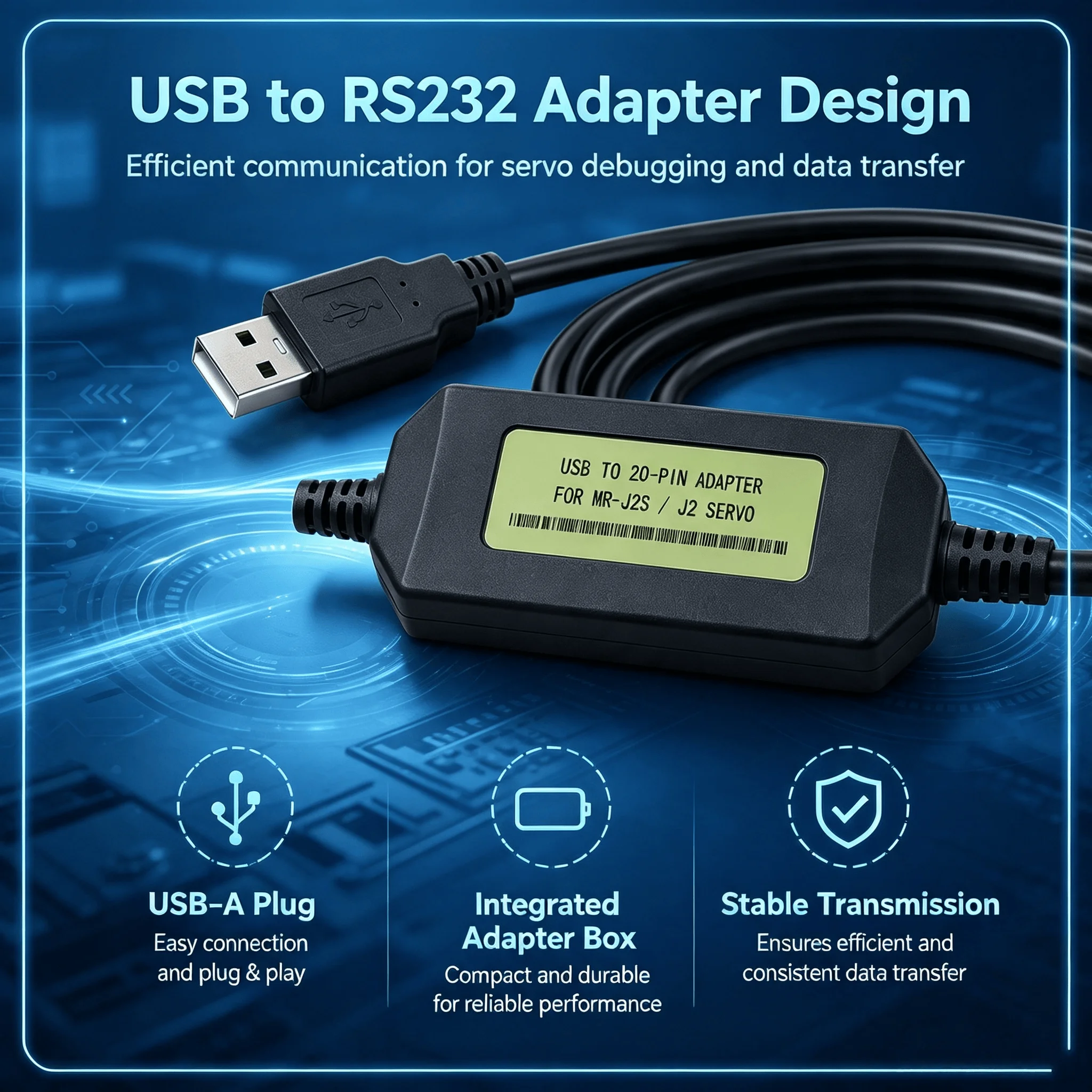 USB-MR-CPCATCBL3M Programming Cable for Mitsubishi MR-J2 MR-J2S Servo, USB to 20-Pin Communication Download Cable, 3M