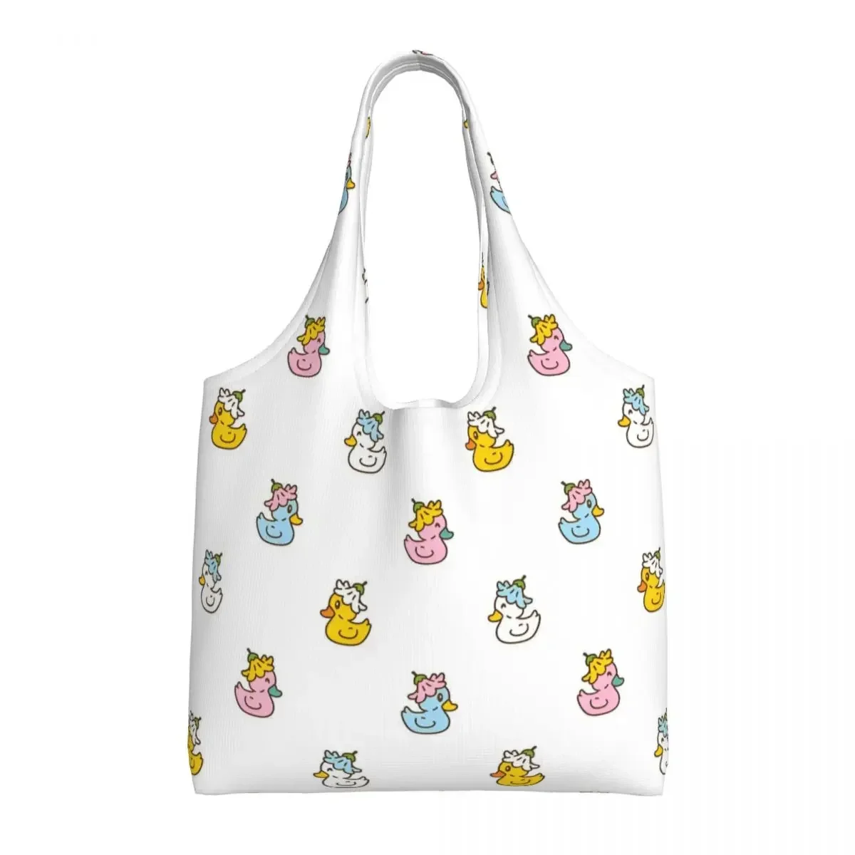 Personalizado dos desenhos animados pato margarida flor sacos de compras de compras lona shopper tote sacos de ombro grande capacidade lavável bolsa