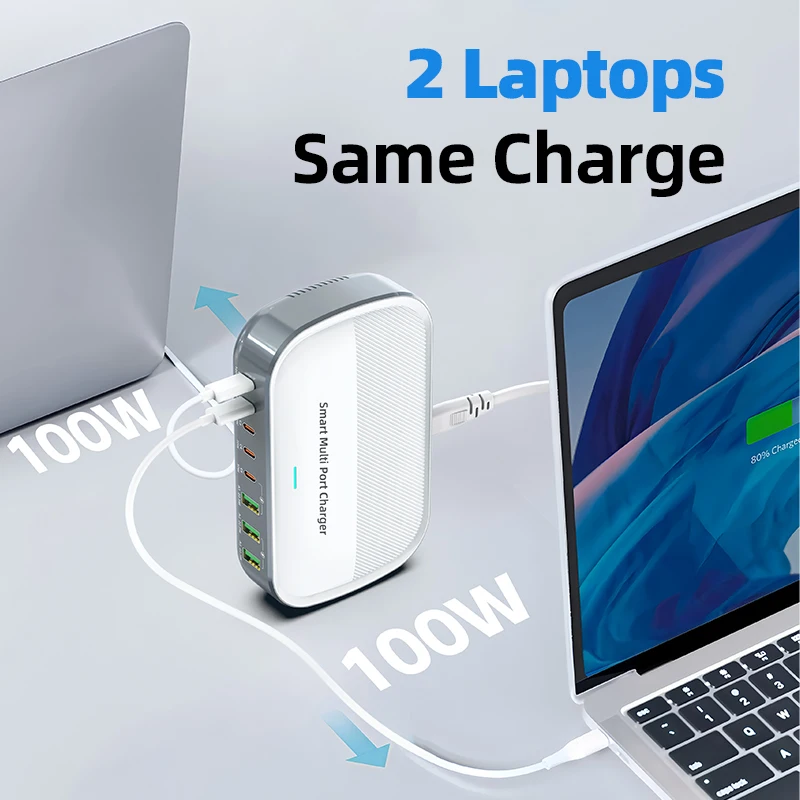 200W GaN Charger PD Fast Charging USB Type C Charger PD 100W 8 in 1 USBC Power Station For iPhone 17 16 15 Pro Max Xiaomi 14