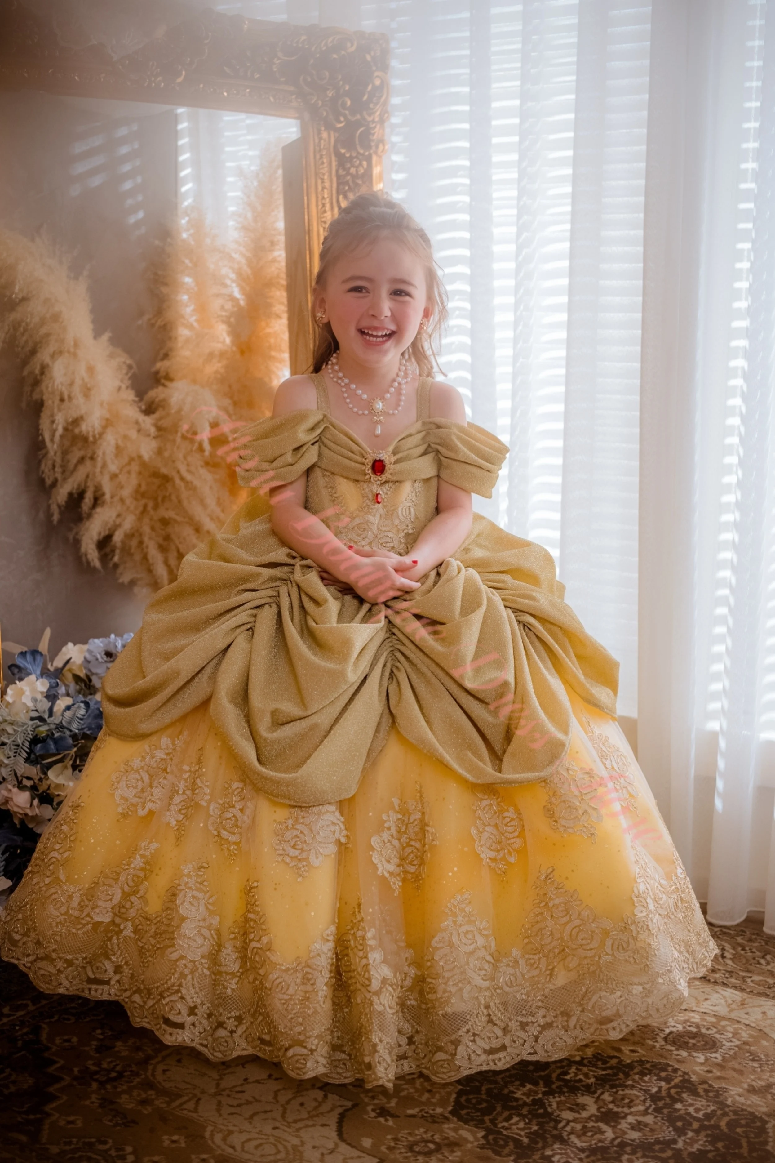 Customized Golden Satin Girl Flowers Dresses Spaghetti Straps A Line Baby Birthday Party Dress Celebrity Prom Party Gowns