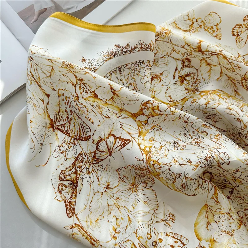 Шелковый шарф с бабочкой, женские тутовые шали, платки Femme, роскошные дизайнерские квадратные банданы, пояс, аксессуары для шеи, подарок