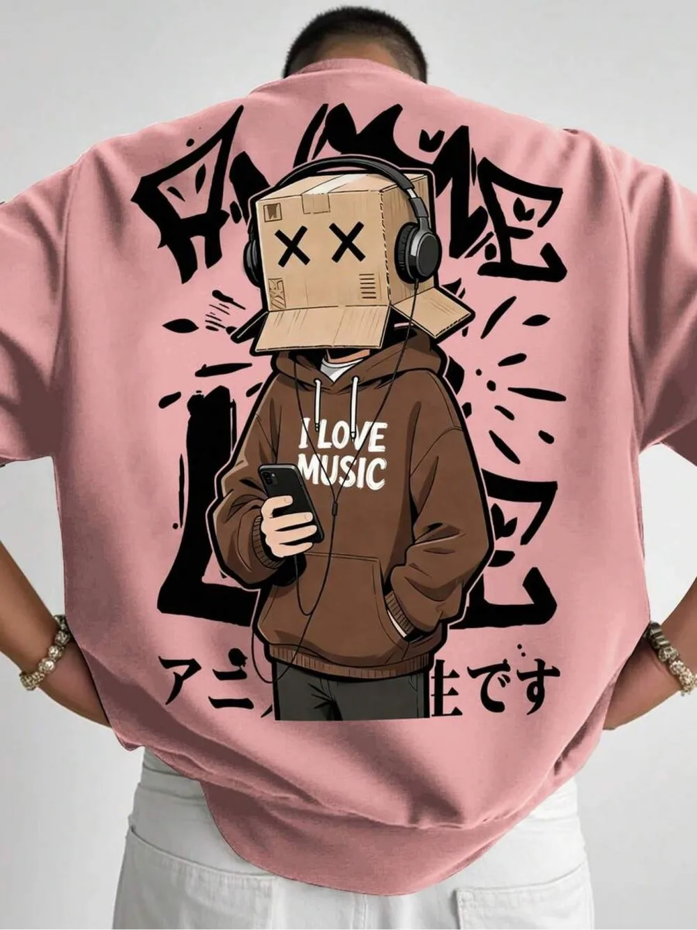 Amerikanisches Herren-Sommer-T-Shirt mit Kartonbox-Cartoon-Charakter-Buchstabendruck, mikroelastisch, atmungsaktiv, Rundhals, für Outdoor und Streetwear. – Detail 11