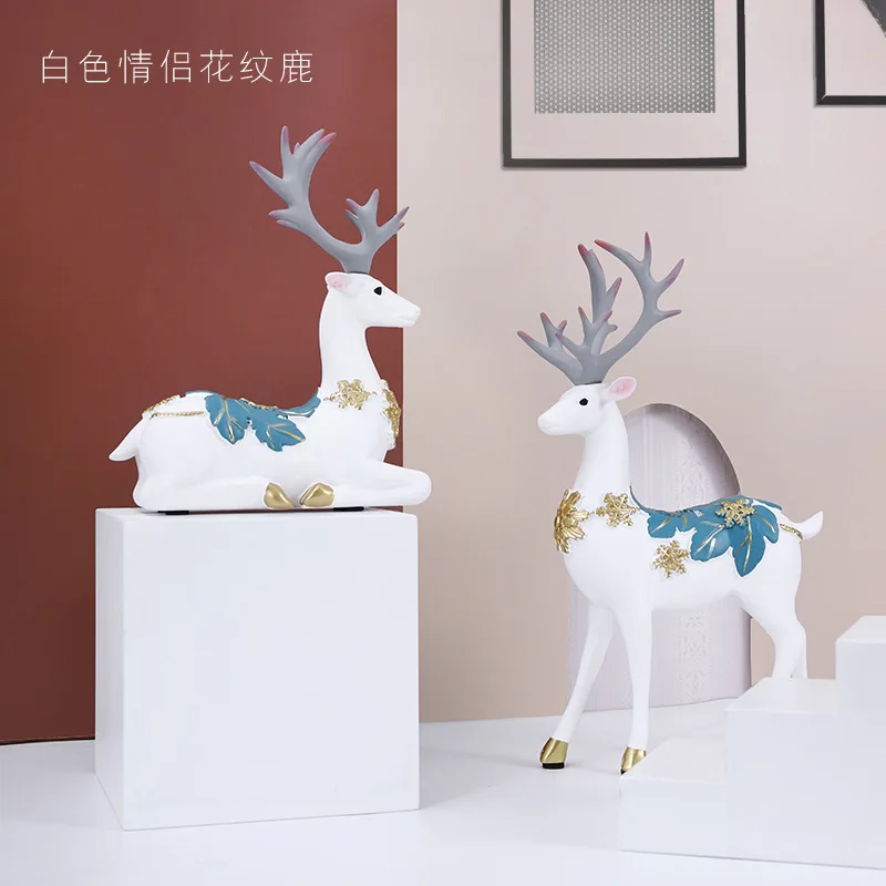 European-style Couple Reindeer Resin Ornament Craft Home Decor Creative Wedding Gift Wine Cabinet Living Room Decorative Piece