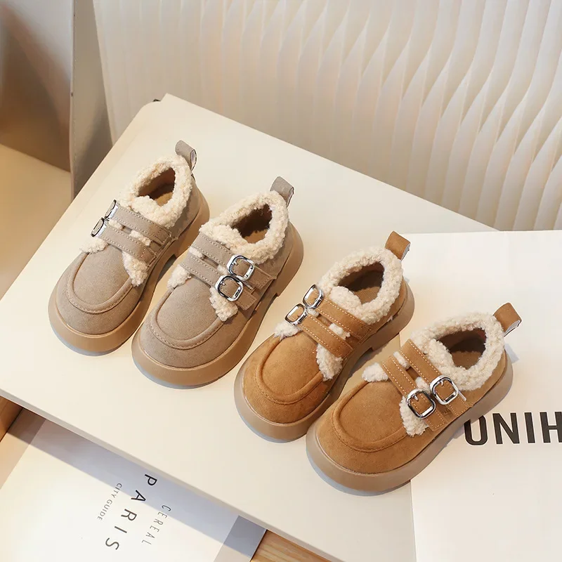 

Winter Korean Style Boys Girls Flats Shoes Soft Fluffy Children Cotton Shoes Fashion Kids Princess Causal Plush Shoes 26-36 Size